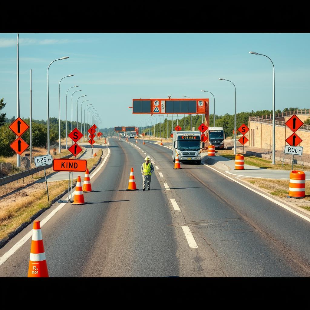 Large road construction work zone